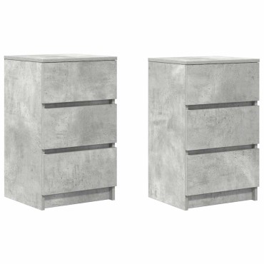vidaXL Κομοδίνα με 3 συρτάρια 2 τεμ. Μπετόν Γκρι 39x35x65cm