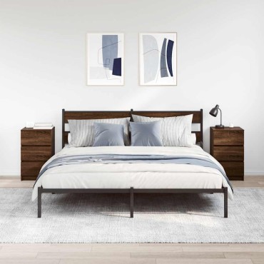 vidaXL Κομοδίνα με 3 συρτάρια 2 τεμ. καφέ δρυς 39x35x65cm