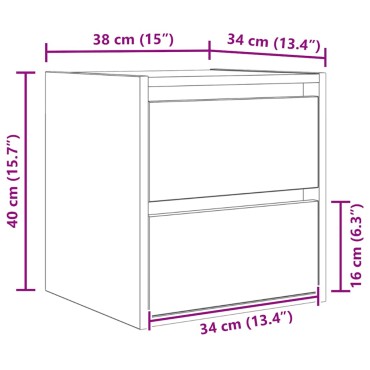 vidaXL Κομοδίνο Επιτοίχιο Όψη Παλαιού Ξύλου 38x34x40cm 1 τεμ.