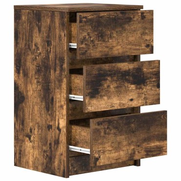 vidaXL Κομοδίνο με 3 συρτάρια Καπνιστή δρυς 39x35x65cm 1 τεμ.
