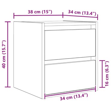 vidaXL Κομοδίνο Επιτοίχιο Γκρι Σκυροδέματος 38x34x40cm 1 τεμ.