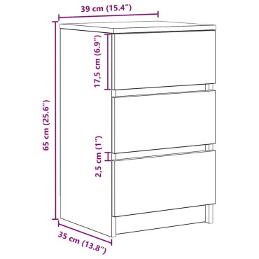 vidaXL Κομοδίνο με 3 συρτάρια Λευκό 39x35x65cm 1 τεμ.