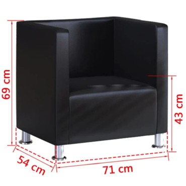 vidaXL Πολυθρόνα Cube Μαύρη από Συνθετικό Δέρμα 71x54x69cm 1 τεμ.