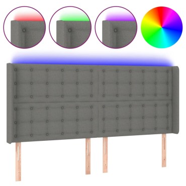 vidaXL Κεφαλάρι Κρεβατιού LED Σκούρο Γκρι 163x16x118/128cm Υφασμάτινο 1 τεμ.