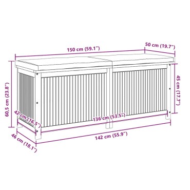 vidaXL Κουτί Μαξιλαριών Εξ. Χώρου 150x50x60,5cm Μασίφ Ξύλο Ελάτης