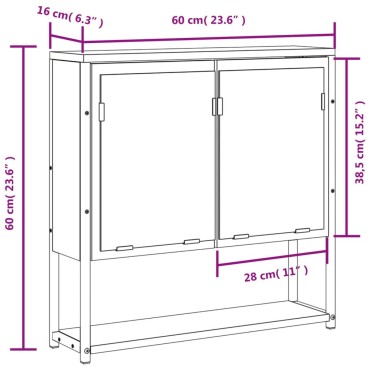 vidaXL Καθρέφτης Μπάνιου με Ντουλάπι Μαύρος 60x16x60cm Επεξ. Ξύλο 1 τεμ.