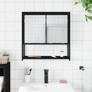 vidaXL Καθρέφτης Μπάνιου με Ντουλάπι Μαύρος 60x16x60cm Επεξ. Ξύλο 1 τεμ.
