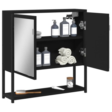 vidaXL Καθρέφτης Μπάνιου με Ντουλάπι Μαύρος 60x16x60cm Επεξ. Ξύλο 1 τεμ.