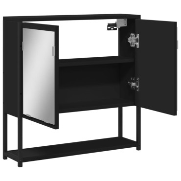 vidaXL Καθρέφτης Μπάνιου με Ντουλάπι Μαύρος 60x16x60cm Επεξ. Ξύλο 1 τεμ.