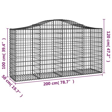 vidaXL Συρματοκιβώτια Τοξωτά 50 τεμ. 200x50x100/120 εκ. Γαλβαν. Ατσάλι
