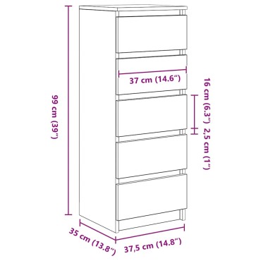 vidaXL Συρταριέρα με Συρτάρια Sonoma Δρυς 37,5x35x99cm από Επεξ. Ξύλο 1 τεμ.