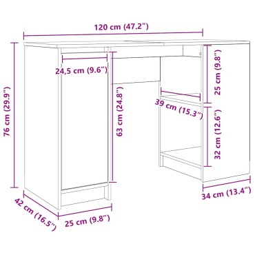 vidaXL Γραφείο Καπνιστή Δρυς 120x42x76cm από Επεξεργασμένο Ξύλο 1 τεμ.