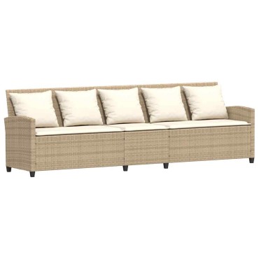 vidaXL Καναπές κήπου 5θέσιος με μαξιλάρια Μπεζ Poly Rattan 280x68,5x87,5 cm