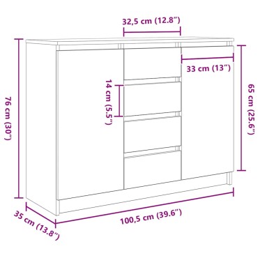 vidaXL Συρταριέρα με Συρτάρια Καπνιστή Δρυς 100,5x35x76cm Επεξ. Ξύλο 1 τεμ.