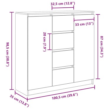 vidaXL Συρταριέρα με Συρτάρια Καπνιστή Δρυς 100,5x35x98,5cm 1 τεμ.