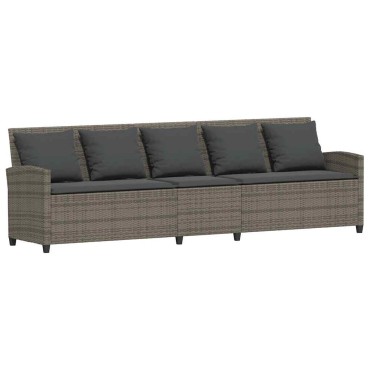 vidaXL Καναπές κήπου 5θέσιος με μαξιλάρια Γκρι Poly Rattan 280x68,5x87,5 cm