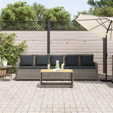 vidaXL Καναπές κήπου 5θέσιος με μαξιλάρια Γκρι Poly Rattan 280x68,5x87,5 cm