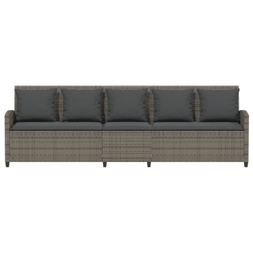 vidaXL Καναπές κήπου 5θέσιος με μαξιλάρια Γκρι Poly Rattan 280x68,5x87,5 cm