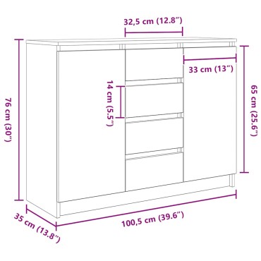 vidaXL Συρταριέρα με Συρτάρια Λευκή 100,5x35x76cm από Επεξ. Ξύλο 1 τεμ.