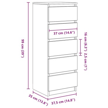 vidaXL Συρταριέρα με Συρτάρια Παλαιό ξύλο 37,5x35x99cm από Επεξ. Ξύλο 1 τεμ.