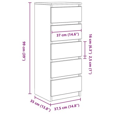vidaXL Συρταριέρα με Συρτάρια Γκρι Sonoma 37,5x35x99cm από Επεξ. Ξύλο 1 τεμ.