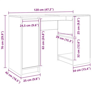 vidaXL Γραφείο Λευκό 120x42x76cm από Επεξεργασμένο Ξύλο 1 τεμ.