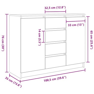 vidaXL Συρταριέρα με Συρτάρια Γκρι Σκυρ. 100,5x35x76cm Επεξ. Ξύλο 1 τεμ.