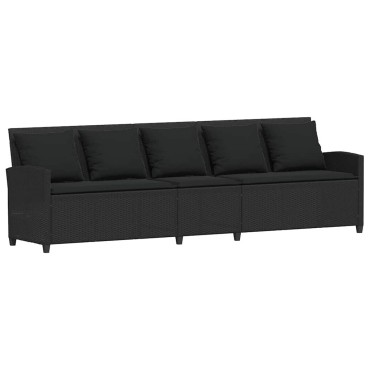 vidaXL Καναπές κήπου 5θέσιος με μαξιλάρια Μαύρο Poly Rattan 280x68,5x87,5 cm