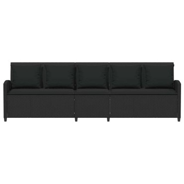 vidaXL Καναπές κήπου 5θέσιος με μαξιλάρια Μαύρο Poly Rattan 280x68,5x87,5 cm