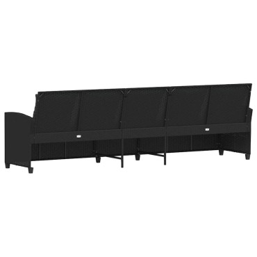 vidaXL Καναπές κήπου 5θέσιος με μαξιλάρια Μαύρο Poly Rattan 280x68,5x87,5 cm