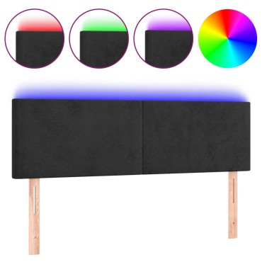 vidaXL Κεφαλάρι Κρεβατιού LED Μαύρο 144x5x78/88cm Βελούδινο 1 τεμ.