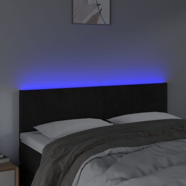 vidaXL Κεφαλάρι Κρεβατιού LED Μαύρο 144x5x78/88cm Βελούδινο 1 τεμ.