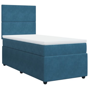 vidaXL Κρεβάτι Boxspring με Στρώμα Σκούρο Μπλε 90x200 εκ. Βελούδινο