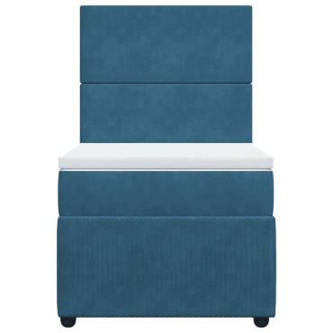 vidaXL Κρεβάτι Boxspring με Στρώμα Σκούρο Μπλε 90x200 εκ. Βελούδινο