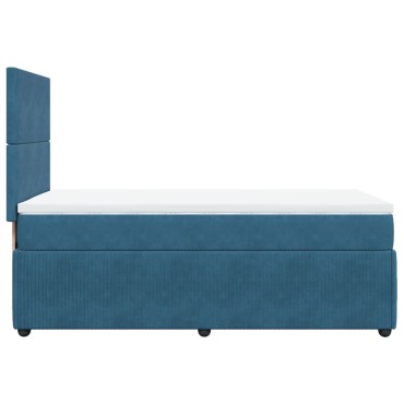 vidaXL Κρεβάτι Boxspring με Στρώμα Σκούρο Μπλε 90x200 εκ. Βελούδινο