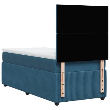 vidaXL Κρεβάτι Boxspring με Στρώμα Σκούρο Μπλε 90x200 εκ. Βελούδινο