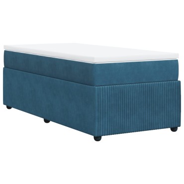 vidaXL Κρεβάτι Boxspring με Στρώμα Σκούρο Μπλε 90x200 εκ. Βελούδινο