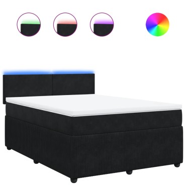 vidaXL Κρεβάτι Boxspring με Στρώμα Μαύρο 140x200cm Βελούδινο 1 τεμ. - Διπλό