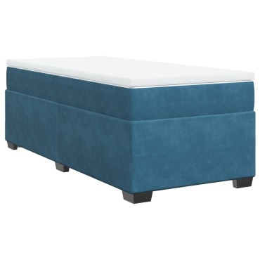 vidaXL Κρεβάτι Boxspring με Στρώμα Σκούρο Μπλε 90x200 εκ. Βελούδινο