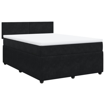 vidaXL Κρεβάτι Boxspring με Στρώμα Μαύρο 140x200cm Βελούδινο 1 τεμ. - Διπλό