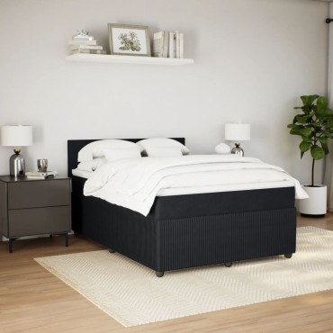 vidaXL Κρεβάτι Boxspring με Στρώμα Μαύρο 140x200cm Βελούδινο 1 τεμ. - Διπλό
