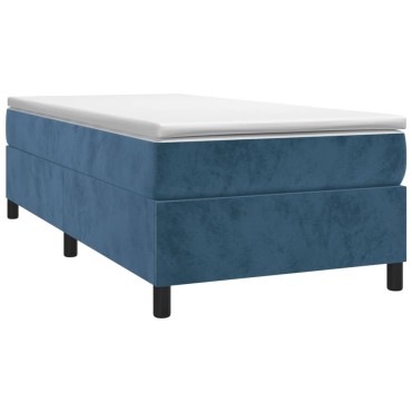 vidaXL Κρεβάτι Boxspring με Στρώμα Σκούρο Μπλε 90x200 εκ. Βελούδινο