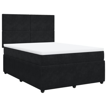 vidaXL Κρεβάτι Boxspring με Στρώμα Μαύρο 140x200cm Βελούδινο 1 τεμ. - Διπλό