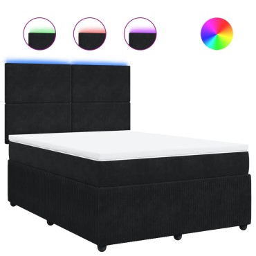 vidaXL Κρεβάτι Boxspring με Στρώμα Μαύρο 140x200cm Βελούδινο 1 τεμ. - Διπλό