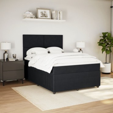 vidaXL Κρεβάτι Boxspring με Στρώμα Μαύρο 140x200cm Βελούδινο 1 τεμ. - Διπλό