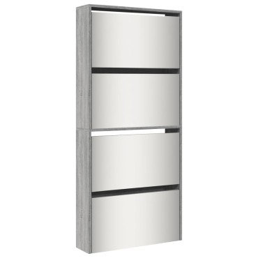 vidaXL Παπουτσοθήκη με Καθρέφτη 4 Επιπέδων Γκρι Sonoma 63x17x134cm