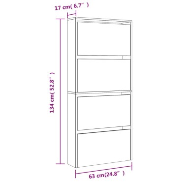 vidaXL Παπουτσοθήκη με Καθρέφτη 4 Επιπέδων Γκρι Sonoma 63x17x134cm