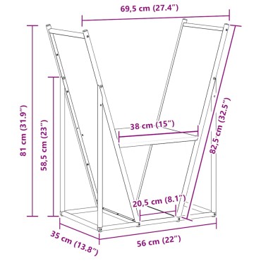 vidaXL Ράφι Καυσόξυλων Ανθρακί 69,5x35x81 εκ. Χάλυβας ψυχρής έλασης