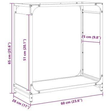 vidaXL Ράφι Καυσόξυλων Μαύρο 60x28x65 εκ. Χάλυβας ψυχρής έλασης