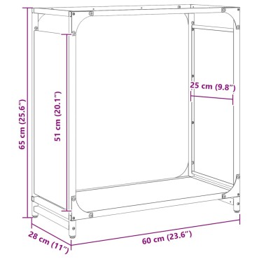 vidaXL Ράφι Καυσόξυλων Μαύρο 60x28x65 εκ. Χάλυβας ψυχρής έλασης